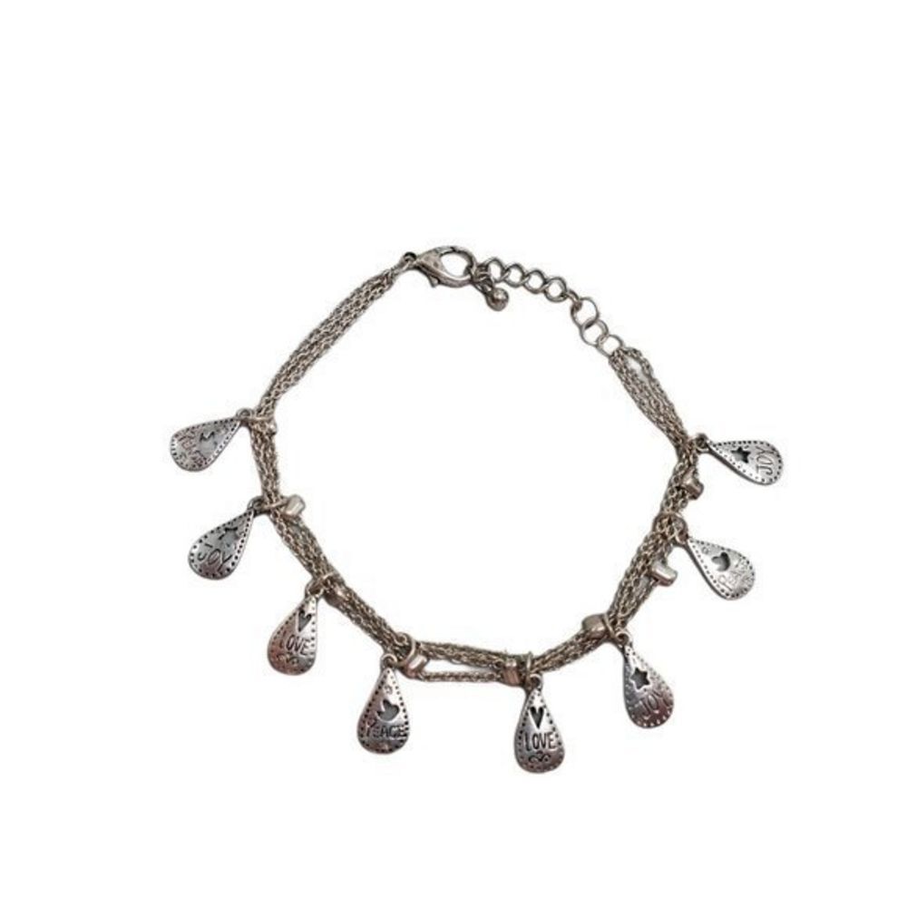 Chain Bracelet‎ Silver Tone Charms Love Joy Peace T